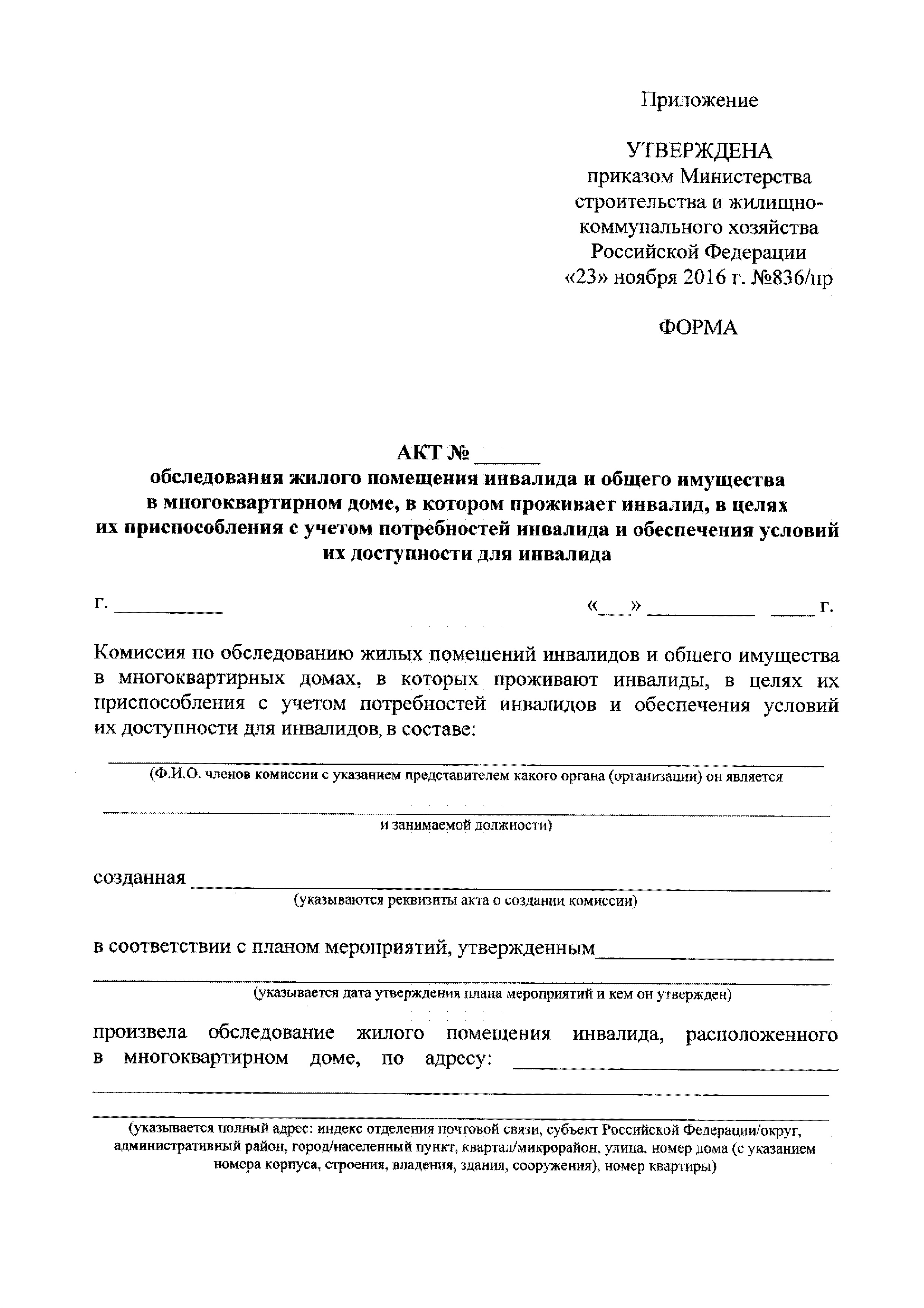 Заключение о возможности приспособления жилого помещения инвалида образец